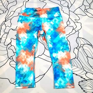 REEBOK Cropped Leggings Blue & Orange Athleisure S